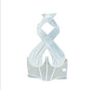 Sheer Mesh Cutout Criss Cross Halter Top
